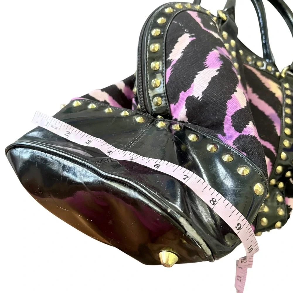Betseyville Betsey Johnson Purple Zebra Studded Satchel Bag Large Indie McBling